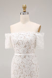 Lace Ivory Sheath Off the Shoulder Engagement Dress