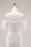 Lace Ivory Sheath Off the Shoulder Engagement Dress