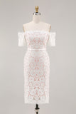 Lace Ivory Sheath Off the Shoulder Engagement Dress