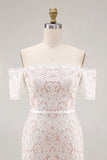 Lace Ivory Sheath Off the Shoulder Engagement Dress