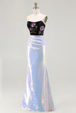 Sparkly Black Lilac Floral Mermaid Corset Prom Dress