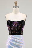 Sparkly Black Lilac Floral Mermaid Corset Prom Dress