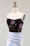 Sparkly Black Lilac Floral Mermaid Corset Prom Dress