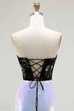 Sparkly Black Lilac Floral Mermaid Corset Prom Dress