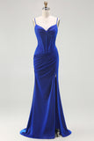 Royal Blue Spaghetti Straps Mermaid Corset Prom Dress