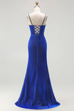 Royal Blue Spaghetti Straps Mermaid Corset Prom Dress