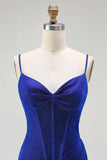 Royal Blue Spaghetti Straps Mermaid Corset Prom Dress