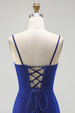 Royal Blue Spaghetti Straps Mermaid Corset Prom Dress