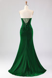 Dark Green Strapless Mermaid Ruched Prom Dress