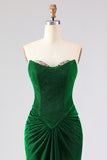 Dark Green Strapless Mermaid Ruched Prom Dress