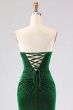 Dark Green Strapless Mermaid Ruched Prom Dress