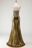 Strapless Bronze Appliqued Beaded Mermaid Prom Dress