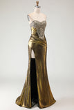 Strapless Bronze Appliqued Beaded Mermaid Prom Dress