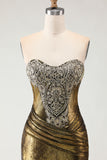 Strapless Bronze Appliqued Beaded Mermaid Prom Dress