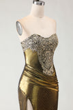 Strapless Bronze Appliqued Beaded Mermaid Prom Dress