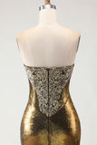 Strapless Bronze Appliqued Beaded Mermaid Prom Dress
