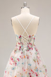 Champagne Floral Corset A Line Embroidered Prom Dress