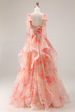 A Line Sunset Keyhole Long Prom Dress With Ruffles