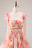 A Line Sunset Keyhole Long Prom Dress With Ruffles