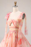 A Line Sunset Keyhole Long Prom Dress With Ruffles