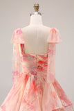 A Line Sunset Keyhole Long Prom Dress With Ruffles