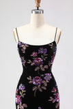 Black Floral Spaghetti Straps Mermaid Prom Dress
