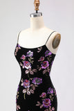 Black Floral Spaghetti Straps Mermaid Prom Dress