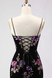 Black Floral Spaghetti Straps Mermaid Prom Dress