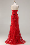 Sparkly Red Strapless Mermaid Prom Dress