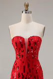 Sparkly Red Strapless Mermaid Prom Dress