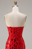 Sparkly Red Strapless Mermaid Prom Dress