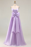 Spaghetti Straps Lilac Bowed A Line Prom Dress