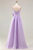 Spaghetti Straps Lilac Bowed A Line Prom Dress