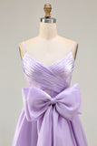 Spaghetti Straps Lilac Bowed A Line Prom Dress