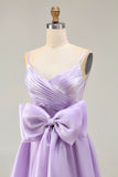 Spaghetti Straps Lilac Bowed A Line Prom Dress
