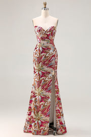 Sparkly Mermiad Fuchsia Strapless Prom Dress