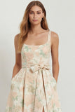 Blue White Floral A-Line Printed Satin Prom with Slit