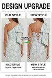 Mermaid One Shoulder Blue White Floral Printed Plus Size Bridesmaid Dress