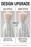Strapless Printed A-Line Blue White Floral Long Prom Dress with Pockets