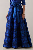 Floral Half Sleeve Royal Blue A-Line Mother Of The Bride Dress with Sash