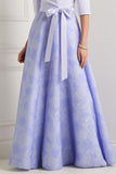 Floral Half Sleeve Royal Blue A-Line Mother Of The Bride Dress with Sash
