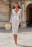 Long Sleeve Bodycon Lace Ivory Engagement Dress with Sash