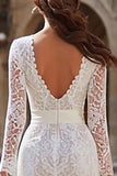 Long Sleeve Bodycon Lace Ivory Engagement Dress with Sash