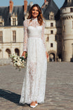 Long Sleeve High Neck Ivory Engagement Dress with Lace