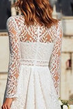 Long Sleeve High Neck Ivory Engagement Dress with Lace