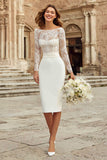 Ivory Long Sleeve Bodycon Lace Midi Engagement Dress