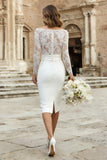 Ivory Long Sleeve Bodycon Lace Midi Engagement Dress