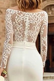 Ivory Long Sleeve Bodycon Lace Midi Engagement Dress