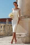 Ivory Bodycon Satin Midi Engagement Dress with Lace