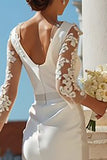 Ivory Bodycon Satin Midi Engagement Dress with Lace